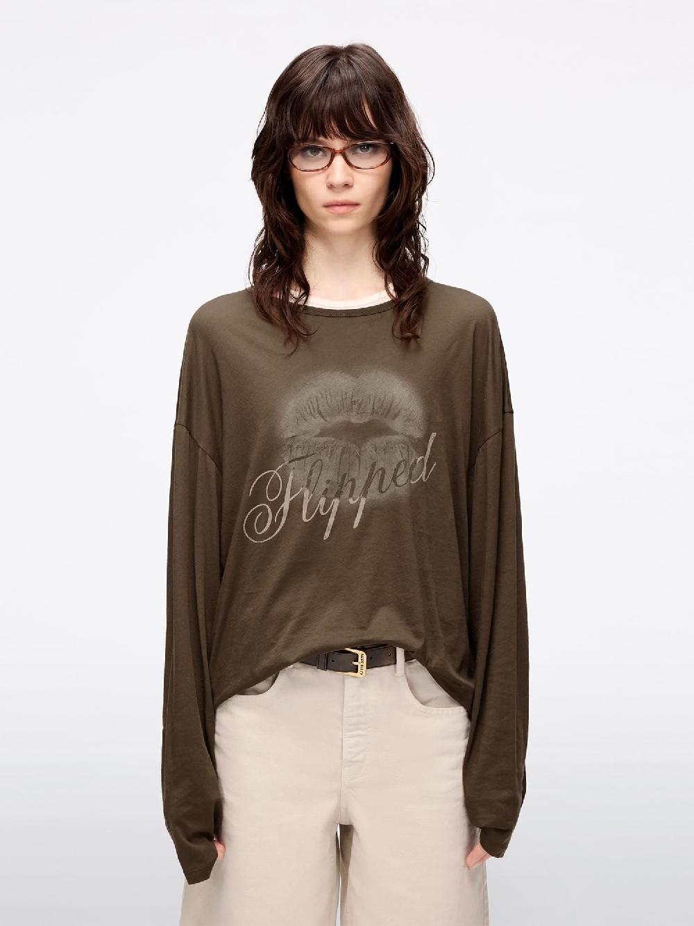miss sixty OVERSIZED LIP PRINT T-SHIRT EBONY BROWN