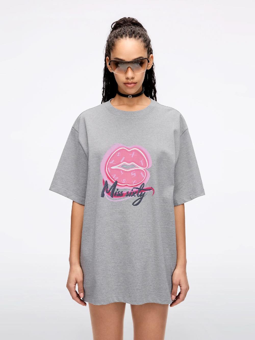 miss sixty OVERSIZED PRINTED T-SHIRT HEATHER GREY