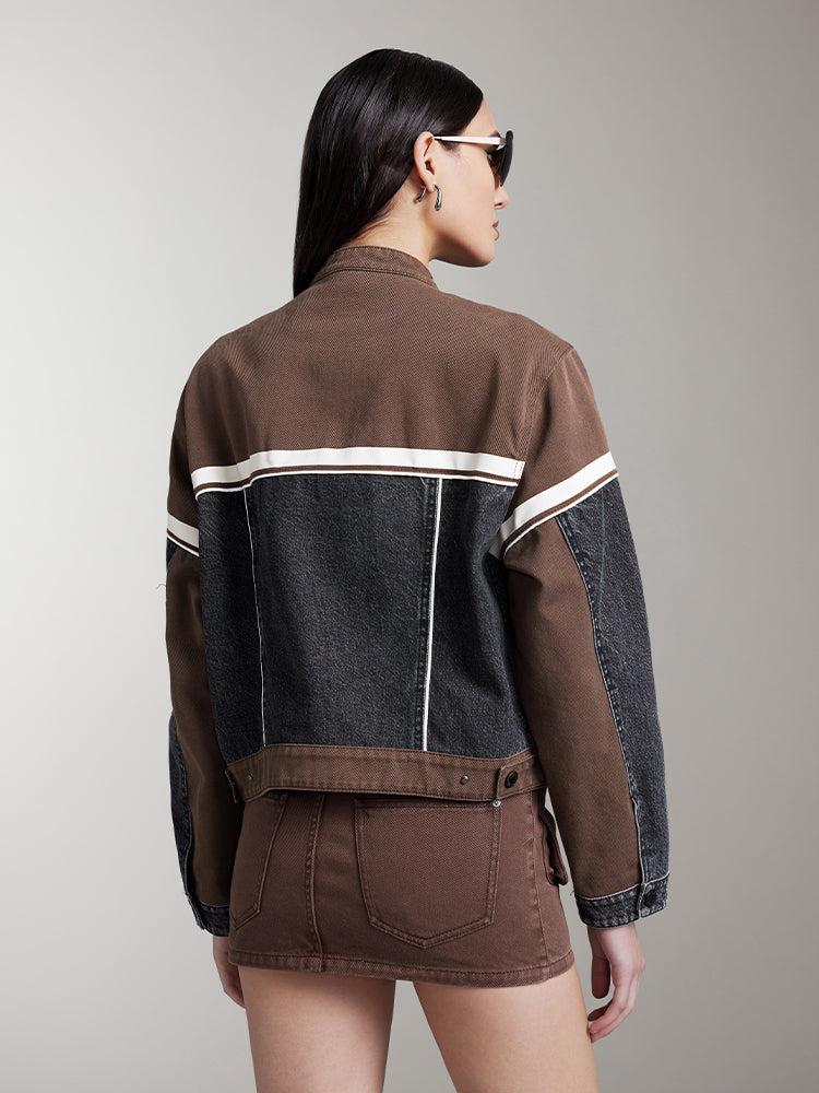 Miss Sixty PATCHWORK DENIM JACKET BLACK/COFFEE