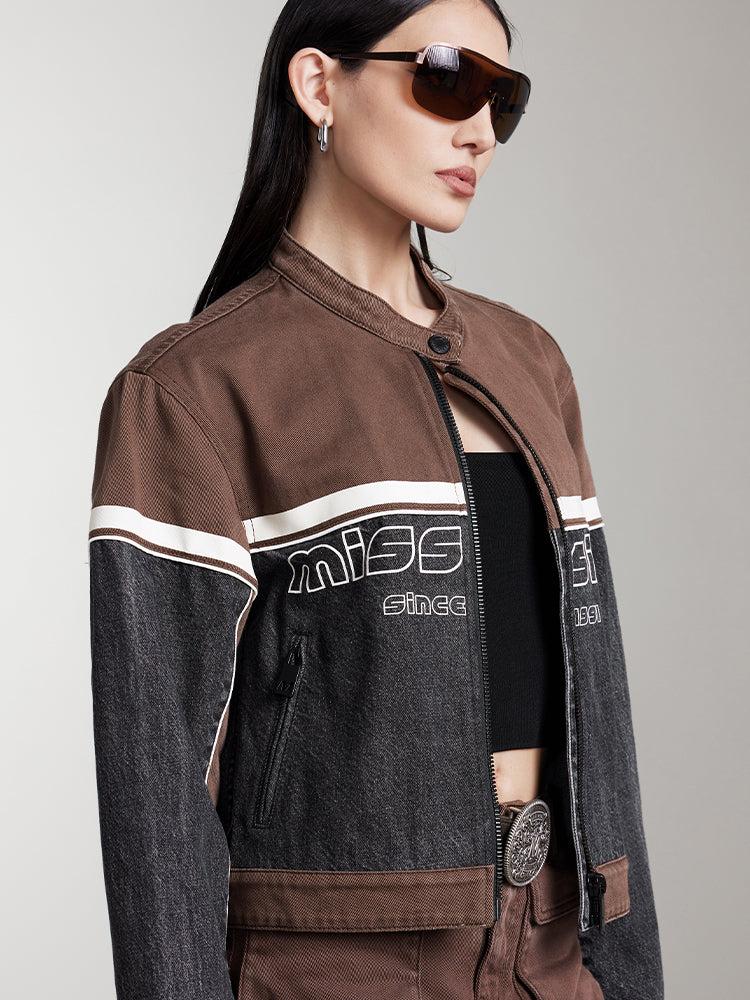 Miss Sixty PATCHWORK DENIM JACKET BLACK/COFFEE