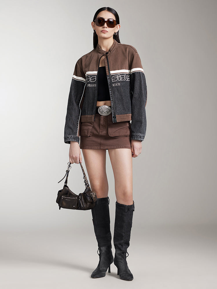 Miss Sixty PATCHWORK DENIM JACKET BLACK/COFFEE