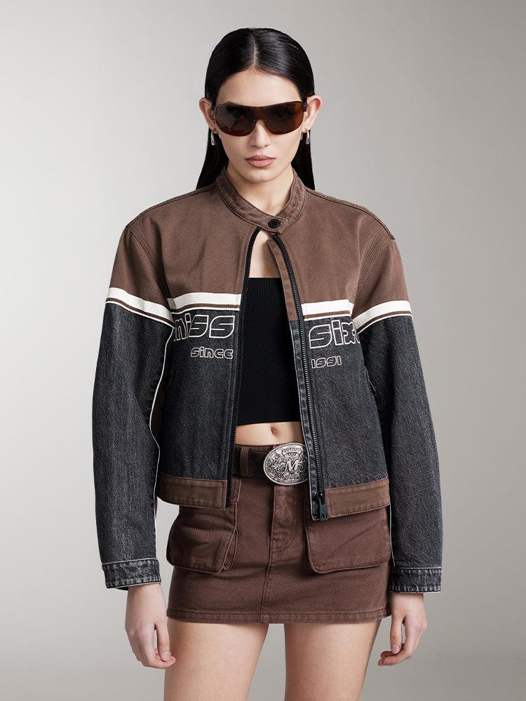 miss sixty PATCHWORK DENIM JACKET BLACK/COFFEE