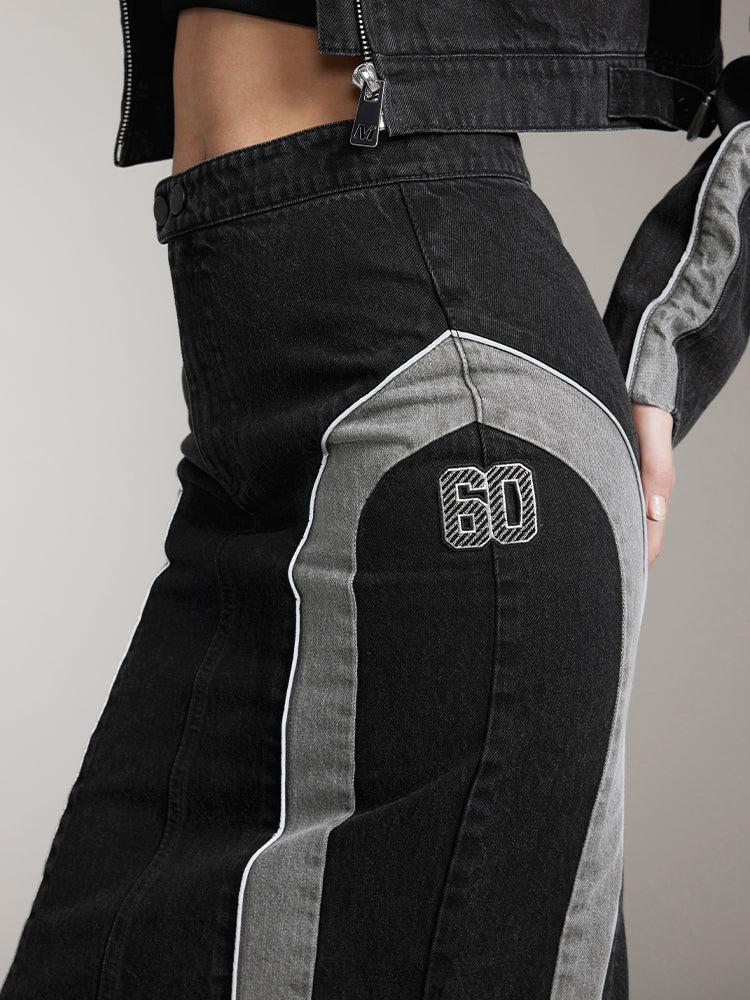 Miss Sixty PATCHWORK DENIM MIDI SKIRT BLACK FOG