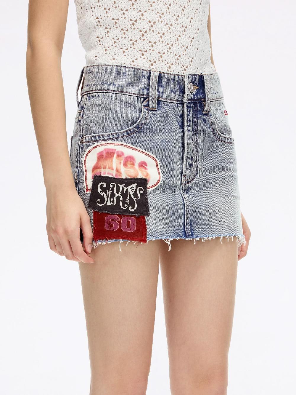 Miss Sixty PATCHWORK DENIM MINI SKIRT MIDDLE BLUE