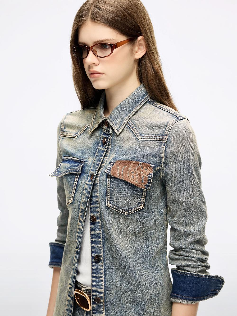 Miss Sixty PATCHWORK DENIM SHIRT DEEP BLUE