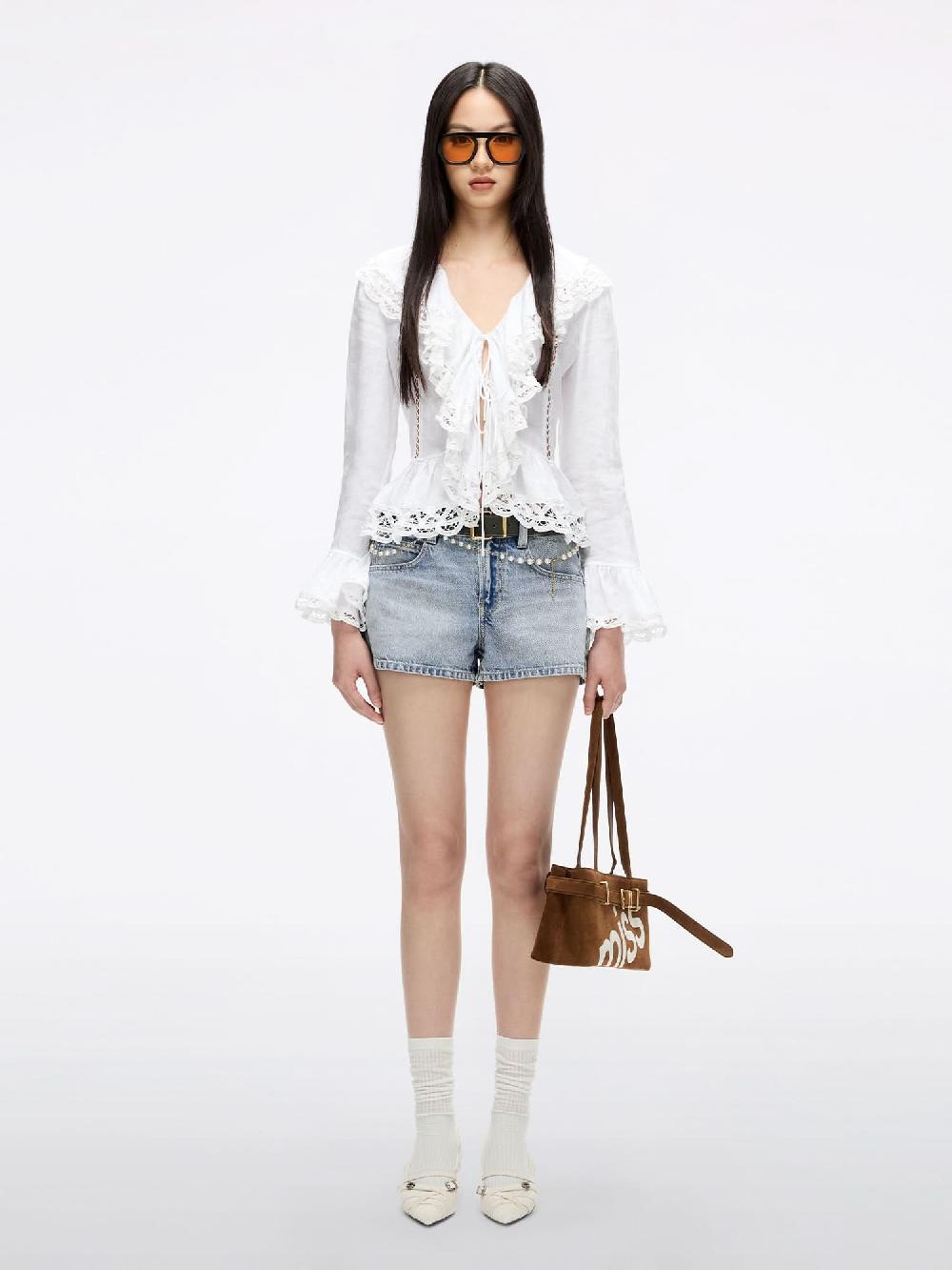 Miss Sixty PATCHWORK DENIM SHORTS LIGHT BLUE