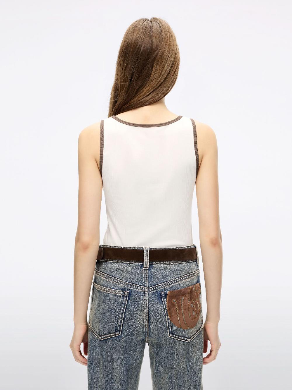 Miss Sixty PATCHWORK SLEEVELESS T-SHIRT WHITE