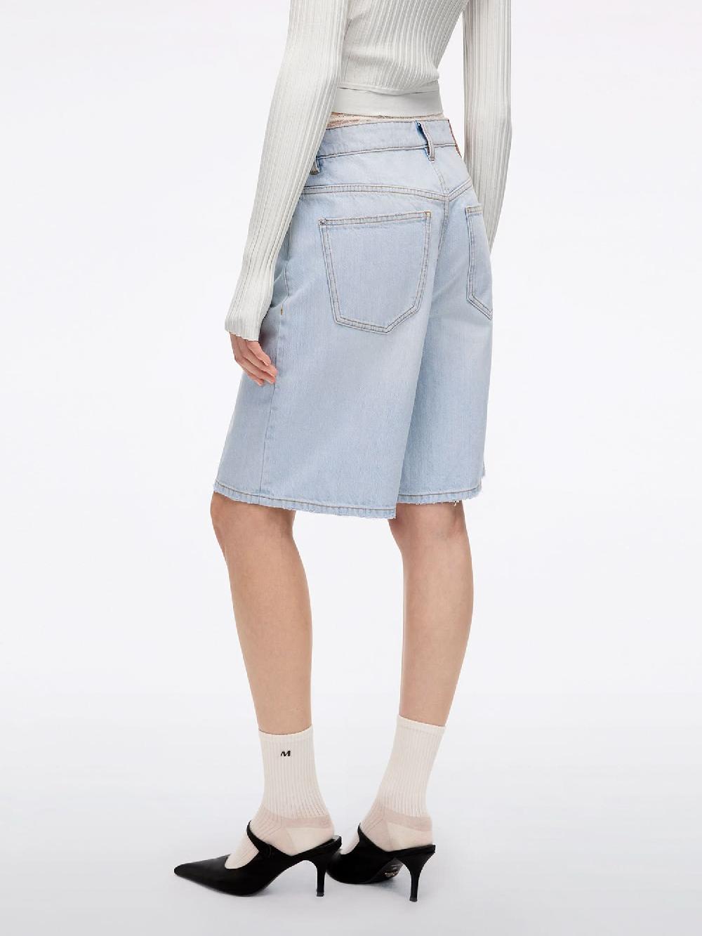 Miss Sixty PATCHWORK WAIST DENIM SHORTS LIGHT BLUE