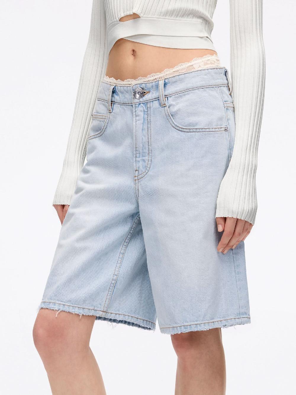 Miss Sixty PATCHWORK WAIST DENIM SHORTS LIGHT BLUE