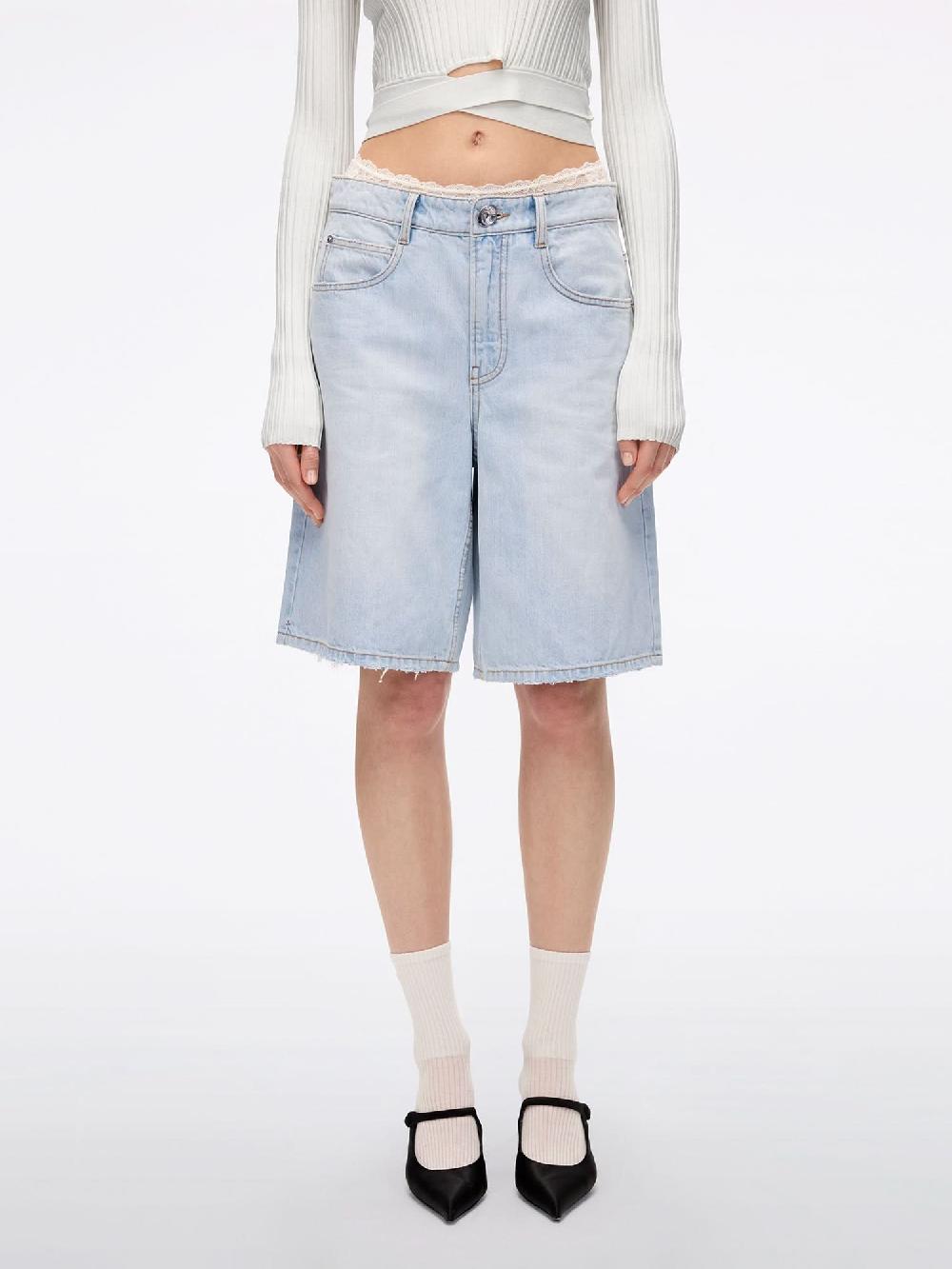 miss sixty PATCHWORK WAIST DENIM SHORTS LIGHT BLUE