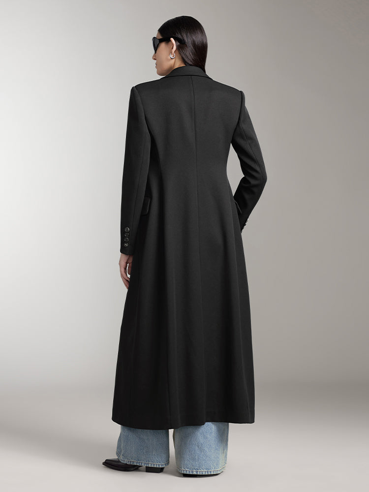 Miss Sixty PEAKED LAPEL LONG TRENCH COAT BLACK
