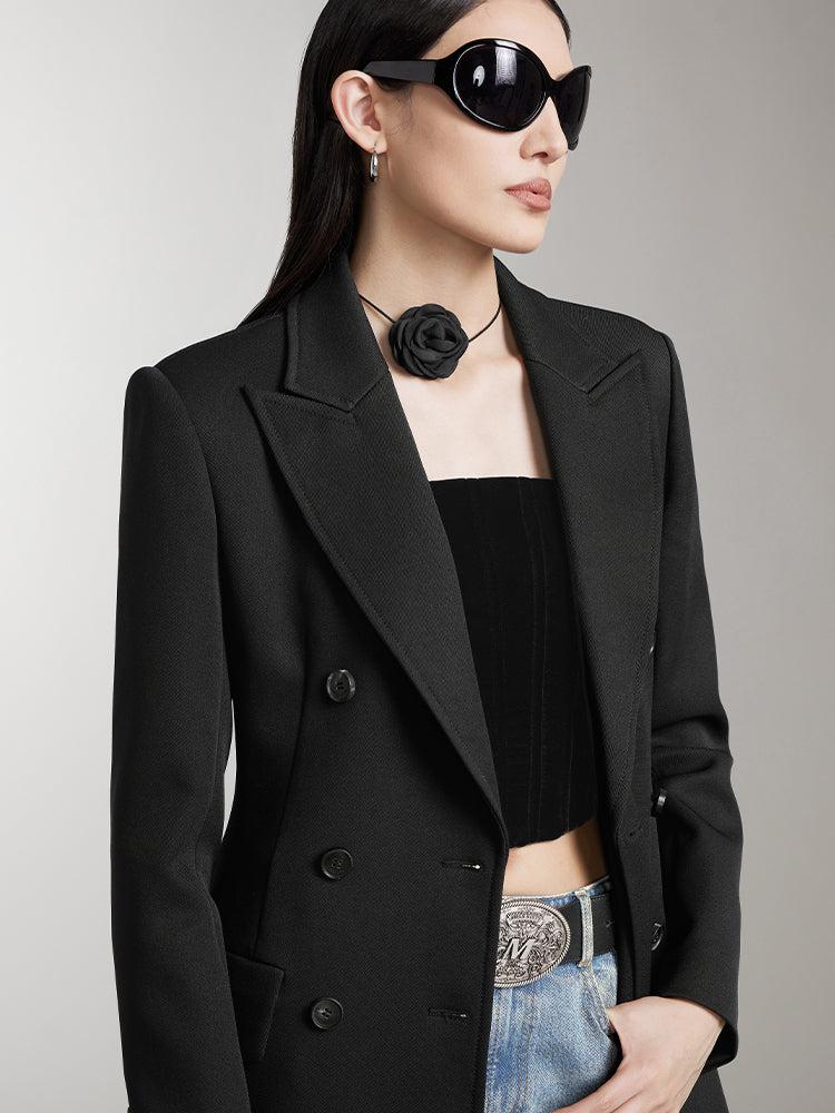 Miss Sixty PEAKED LAPEL LONG TRENCH COAT BLACK