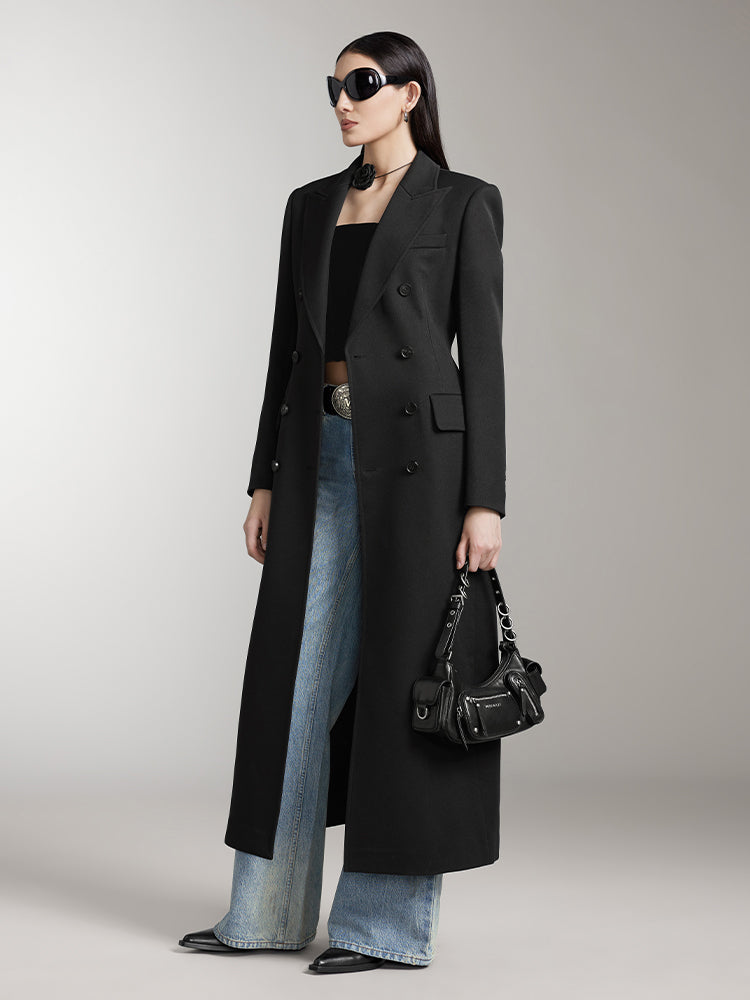 Miss Sixty PEAKED LAPEL LONG TRENCH COAT BLACK