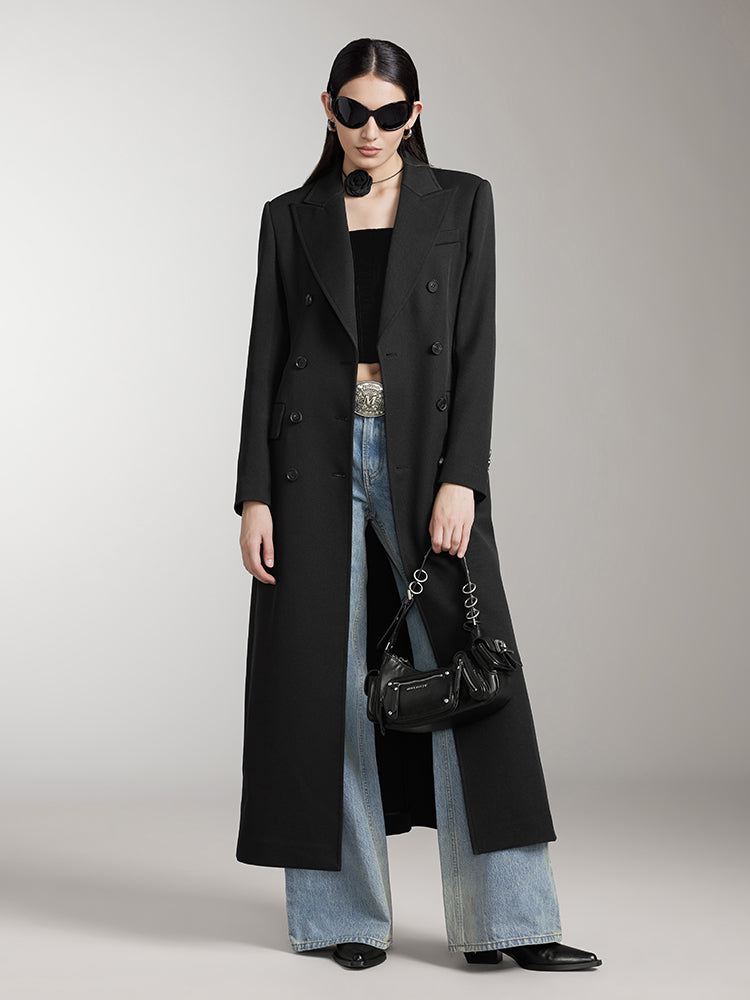 miss sixty PEAKED LAPEL LONG TRENCH COAT BLACK