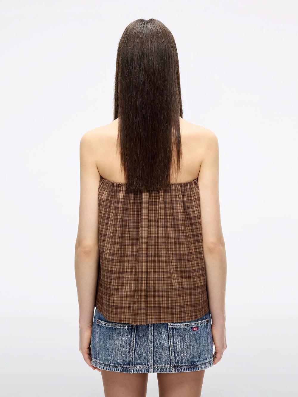 Miss Sixty PLAID STRAPLESS TOP DARK KHAKI
