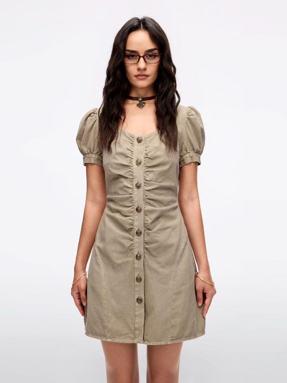 miss sixty PLEATED DENIM DRESS KHAKI