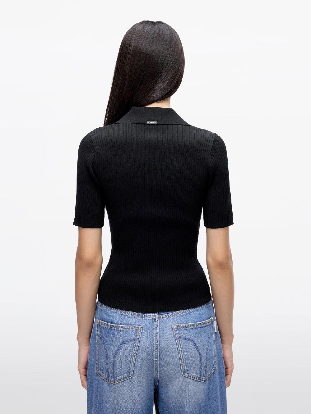 Miss Sixty POLO COLLAR CROPPED KNIT TOP BLACK