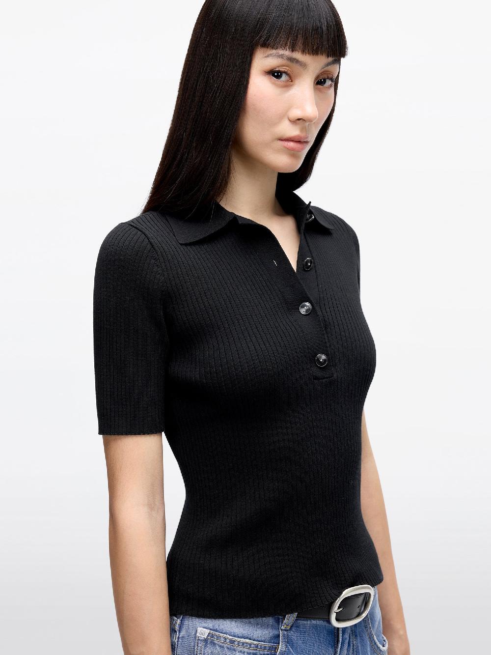 Miss Sixty POLO COLLAR CROPPED KNIT TOP BLACK