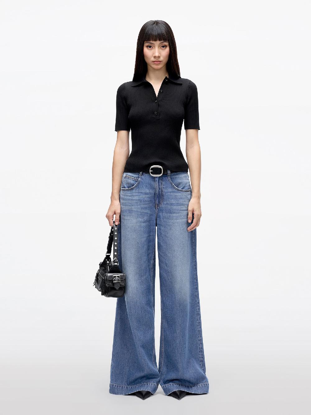 Miss Sixty POLO COLLAR CROPPED KNIT TOP BLACK