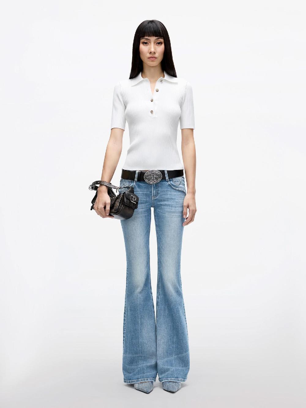 Miss Sixty POLO COLLAR CROPPED KNIT TOP WHITE