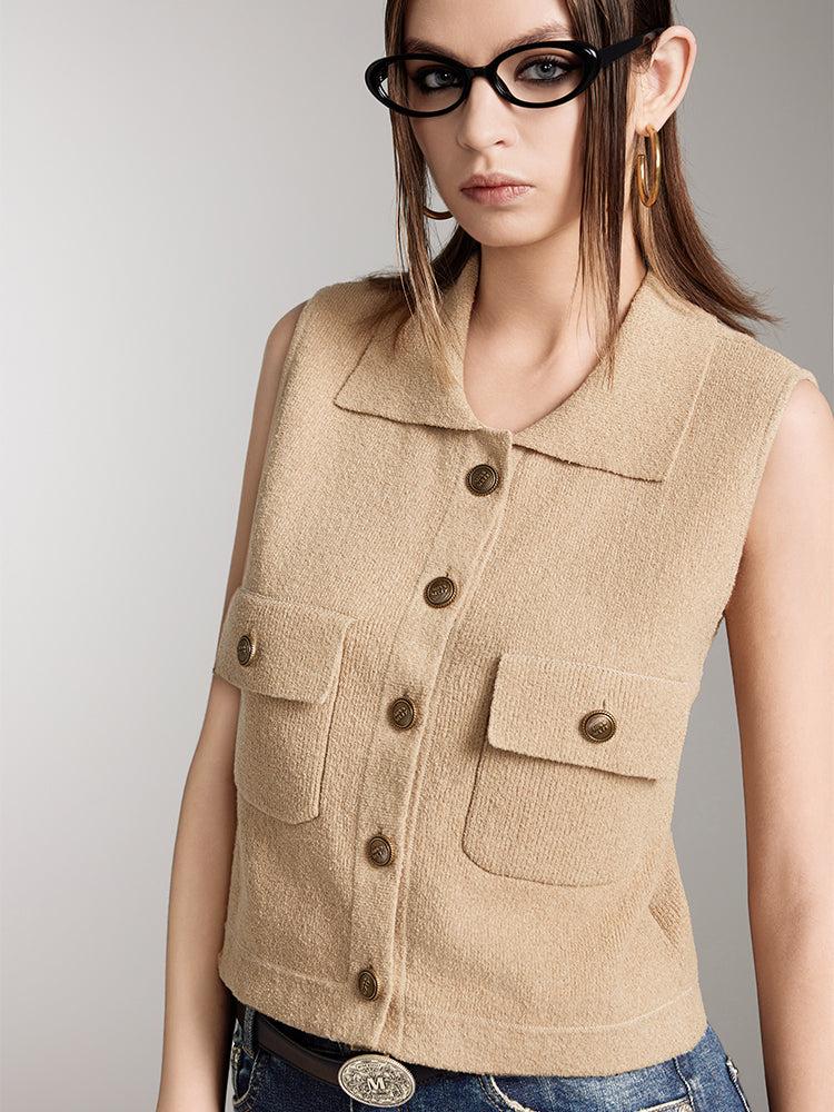 Miss Sixty POLO NECK SLEEVELESS KNITTED VEST KHAKI