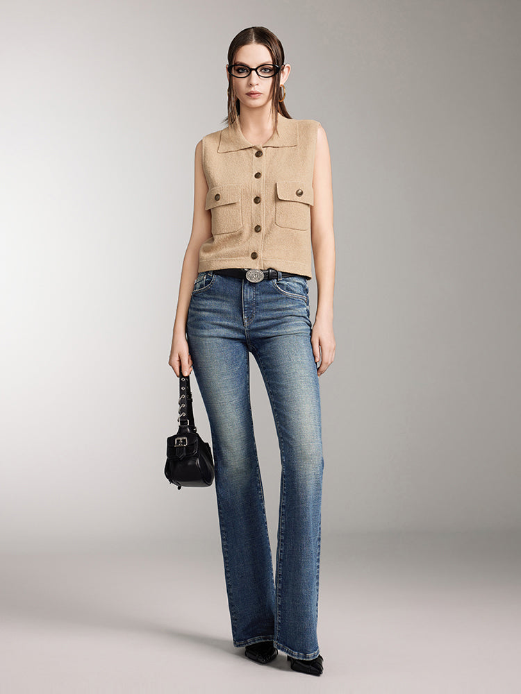 Miss Sixty POLO NECK SLEEVELESS KNITTED VEST KHAKI