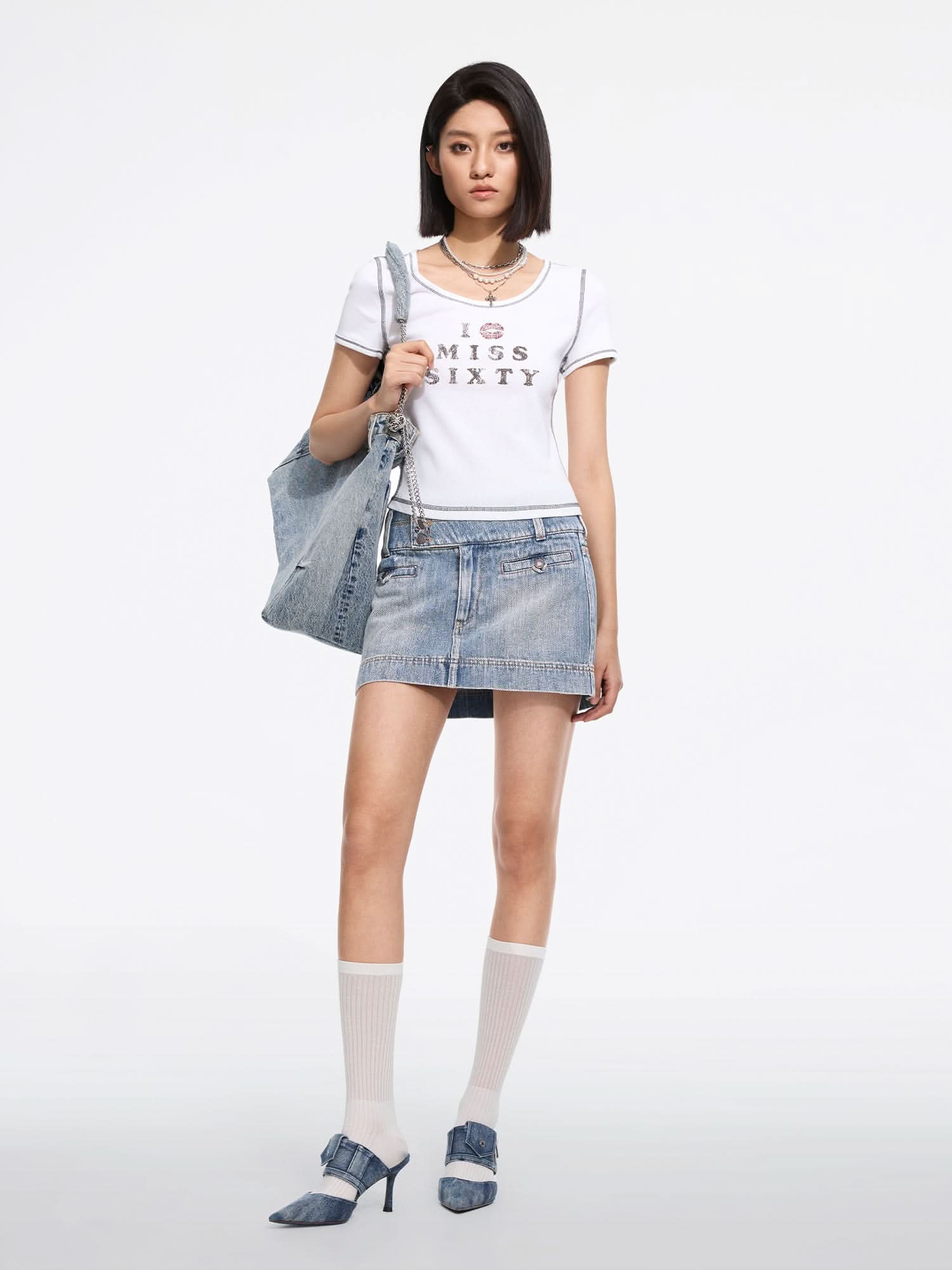 Miss Sixty PRINTED CREW NECK T-SHIRT BRIGHT WHITE