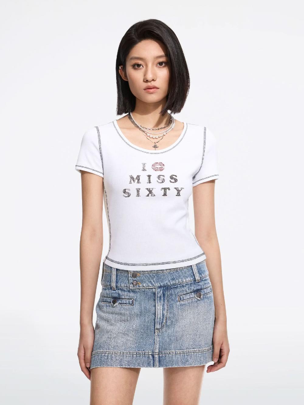 miss sixty PRINTED CREW NECK T-SHIRT BRIGHT WHITE
