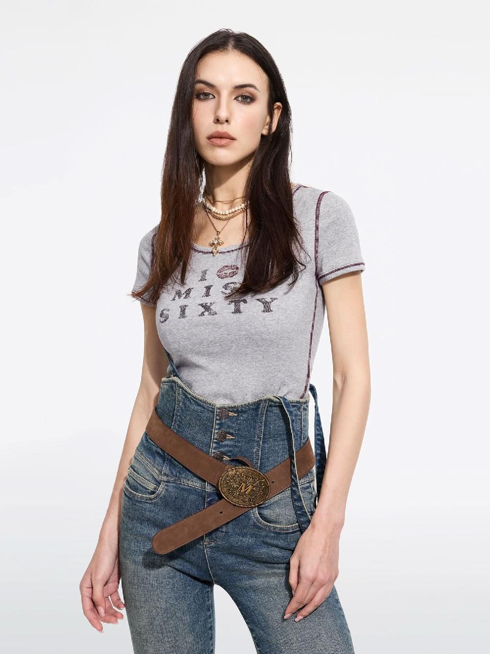 miss sixty PRINTED CREW NECK T-SHIRT HEATHER GREY