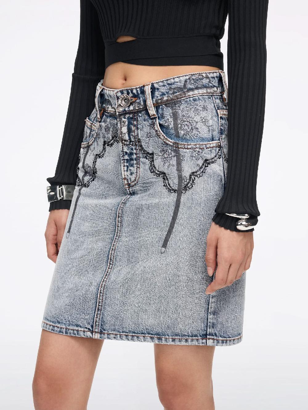 Miss Sixty PRINTED DENIM MINI SKIRT LIGHT BLUE