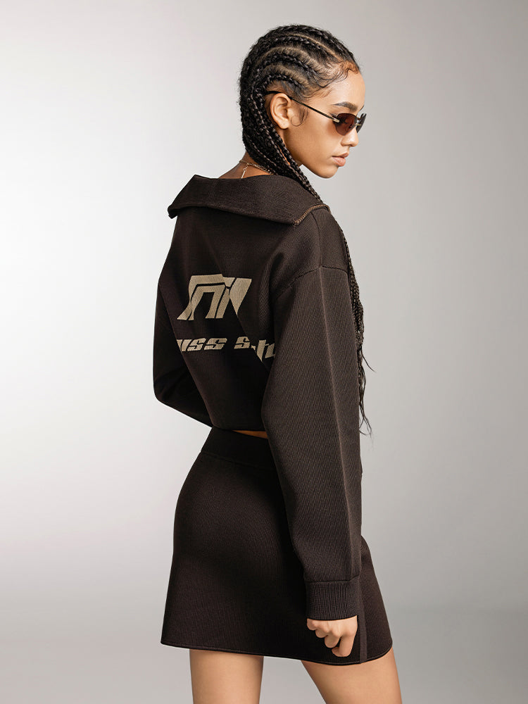 Miss Sixty PRINTED KNITTED JACKET DARK COFFEE