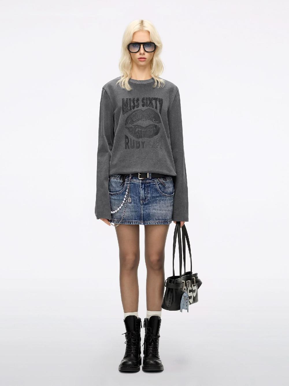 Miss Sixty PRINTED LONG-SLEEVE T-SHIRT GREY