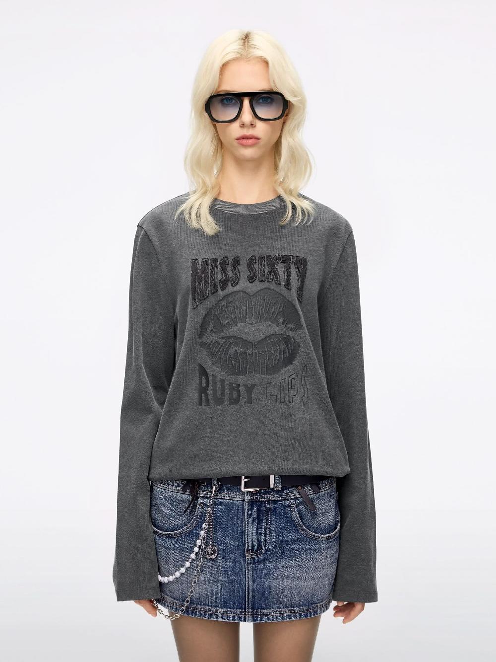 miss sixty PRINTED LONG-SLEEVE T-SHIRT GREY