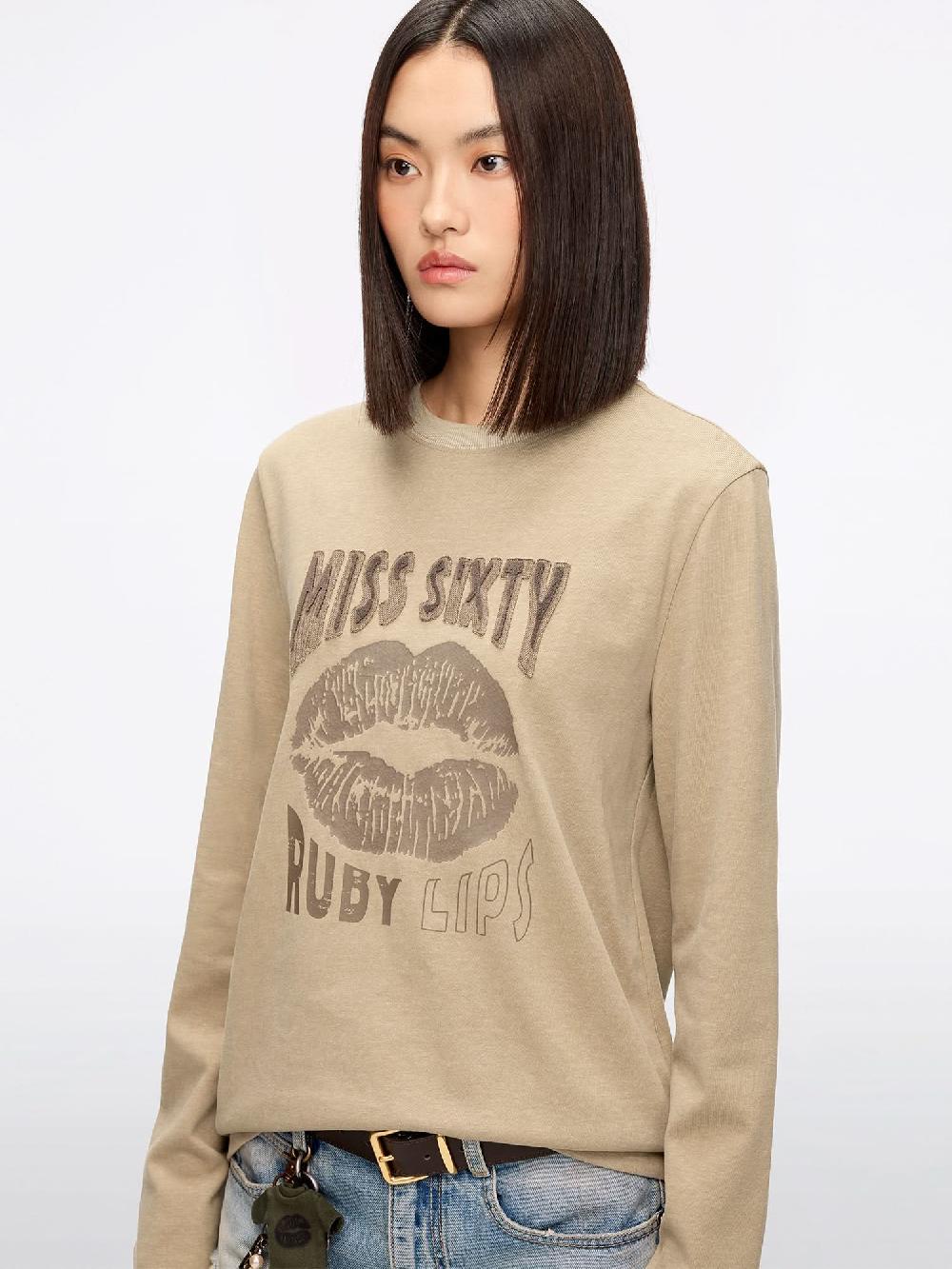 Miss Sixty PRINTED LONG-SLEEVE T-SHIRT KHAKI