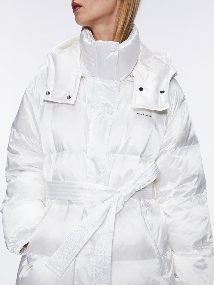 Miss Sixty PUFFY JACKET WITH BELT WHITE