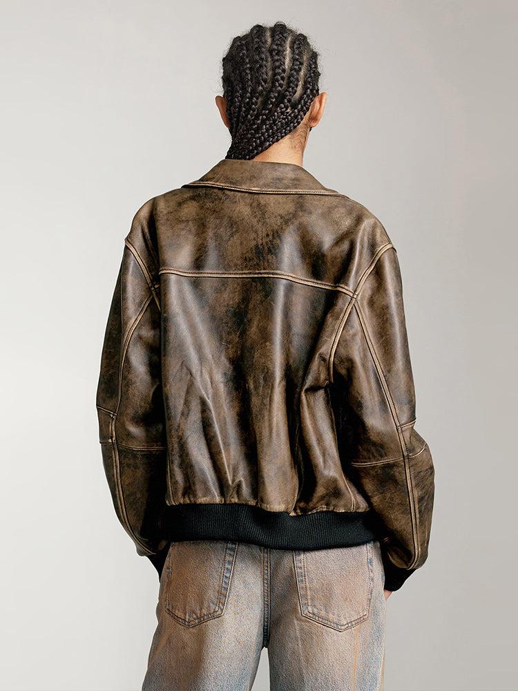 Miss Sixty RETRO STYLE LEATHER JACKET PALM GREY