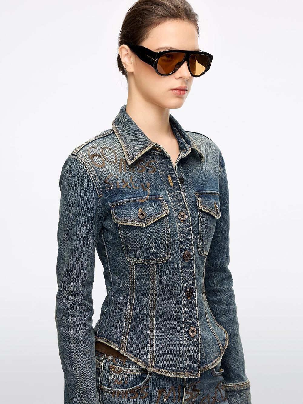 Miss Sixty RHINESTONE DENIM SHIRT MIDDLE BLUE