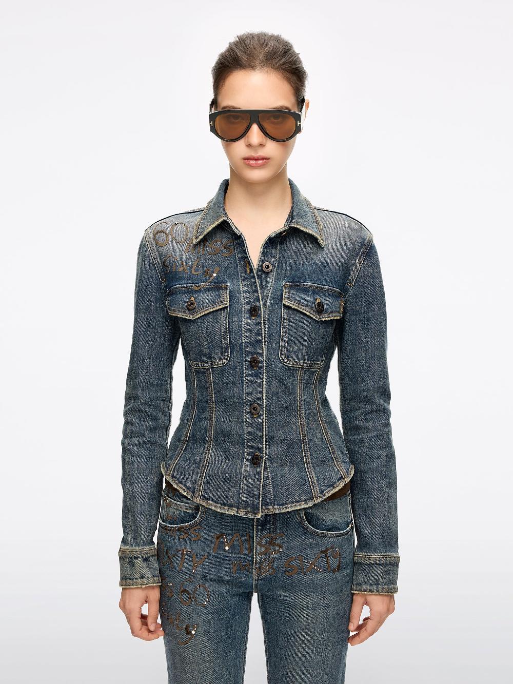 miss sixty RHINESTONE DENIM SHIRT MIDDLE BLUE