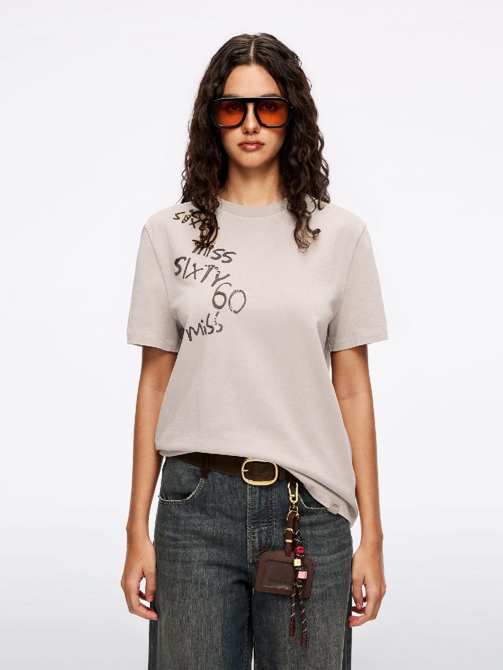 miss sixty RHINESTONE EMBROIDERED T-SHIRT KHAKI