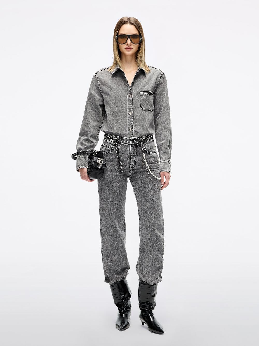 Miss Sixty RHINESTONE FLARED DENIM JEANS BLACK FOG