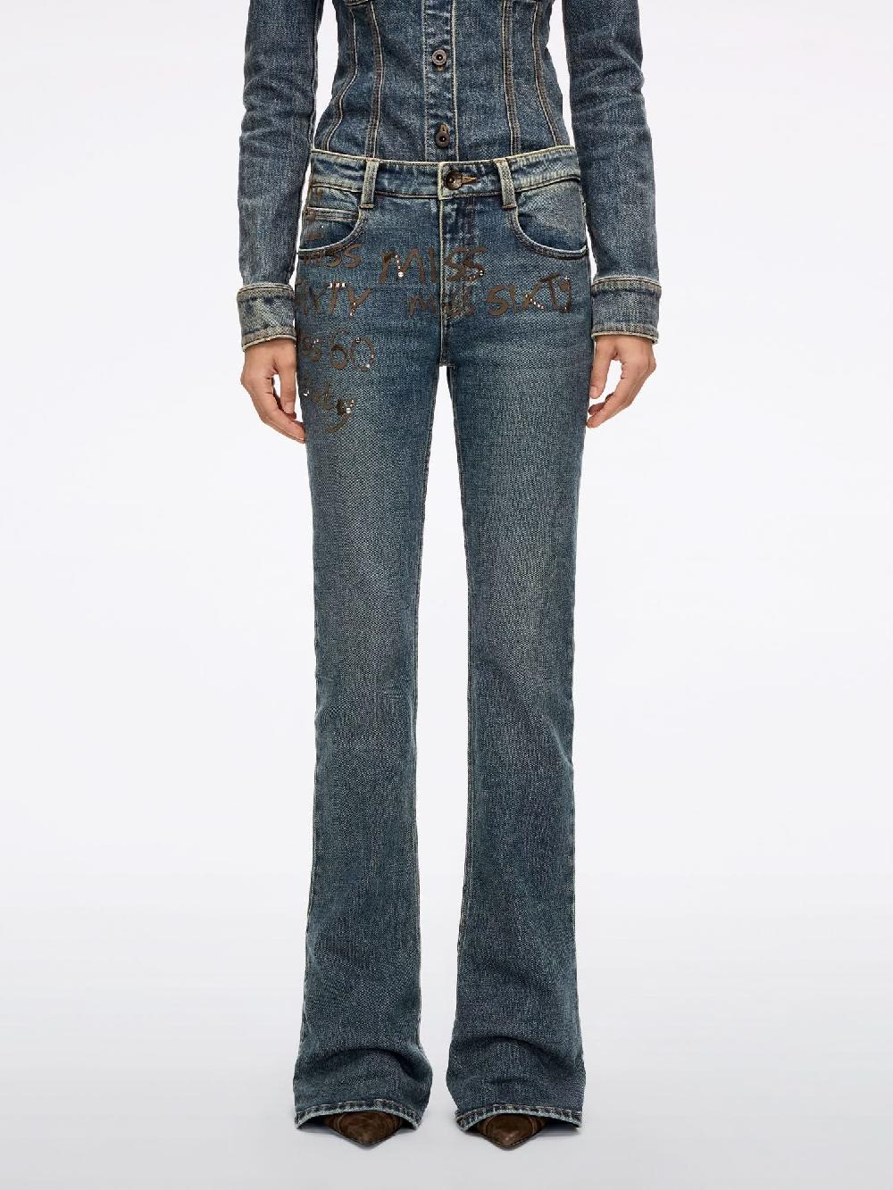 miss sixty RHINESTONE FLARED JEANS MIDDLE BLUE