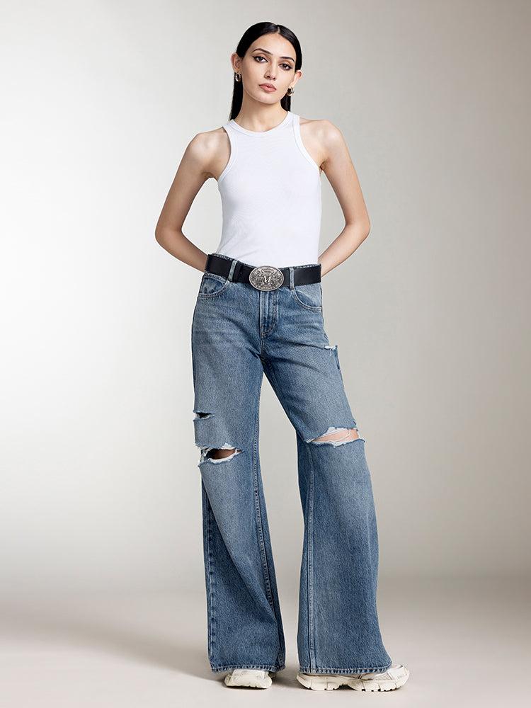 Miss Sixty RIPPED STRAIGHT FIT JEANS MIDDLE BLUE