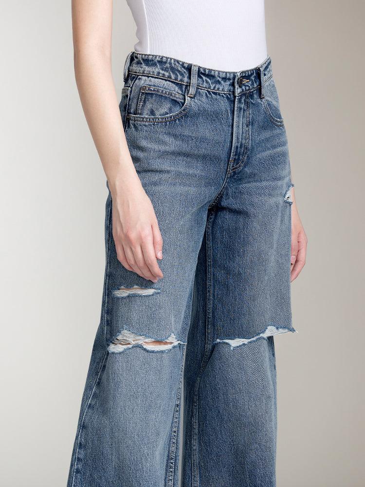 Miss Sixty RIPPED STRAIGHT FIT JEANS MIDDLE BLUE