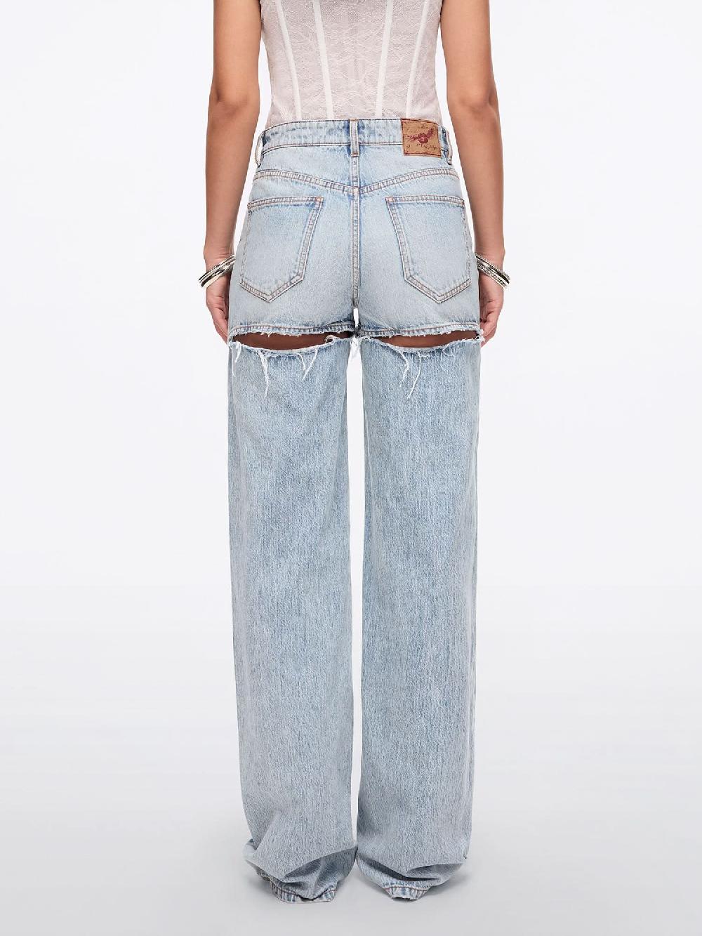 Miss Sixty RIPPED STRAIGHT-LEG JEANS LIGHT BLUE