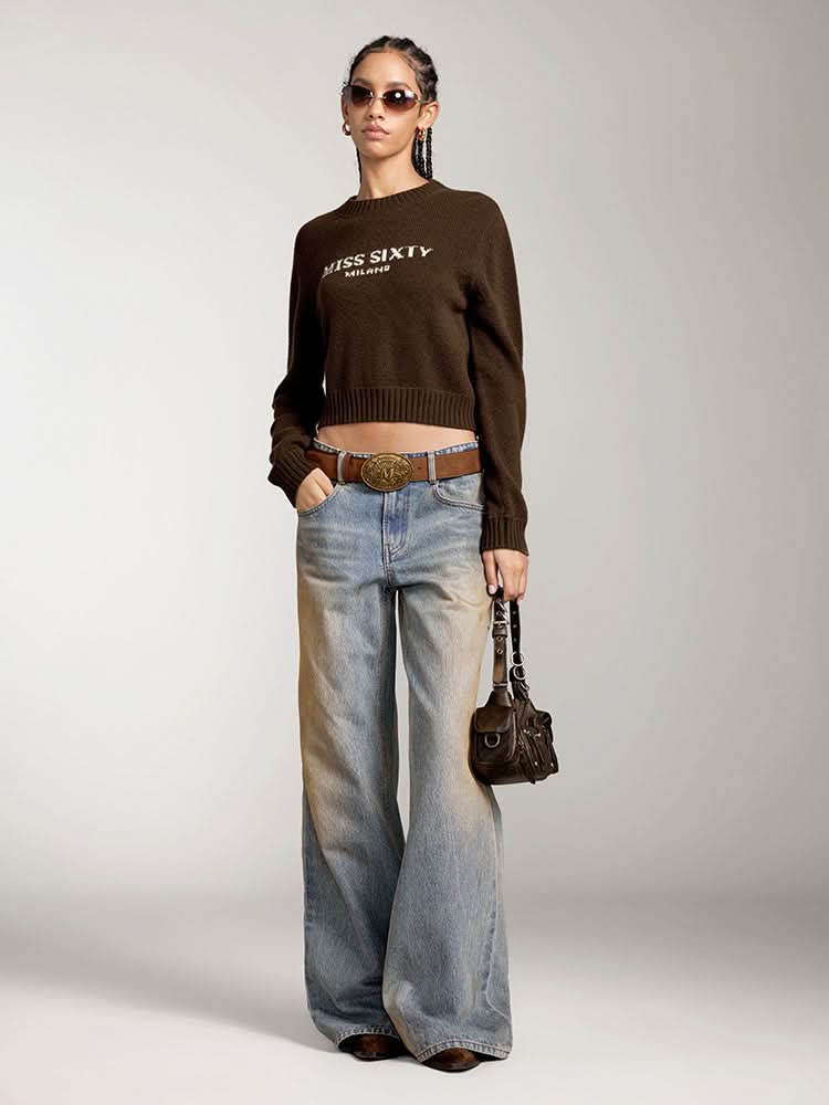 Miss Sixty ROUND NECK KNIT TOP WITH LOGO COFFEE