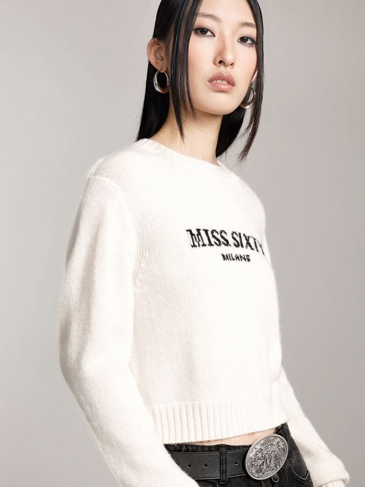Miss Sixty ROUND NECK KNIT TOP WITH LOGO OFF WHITE