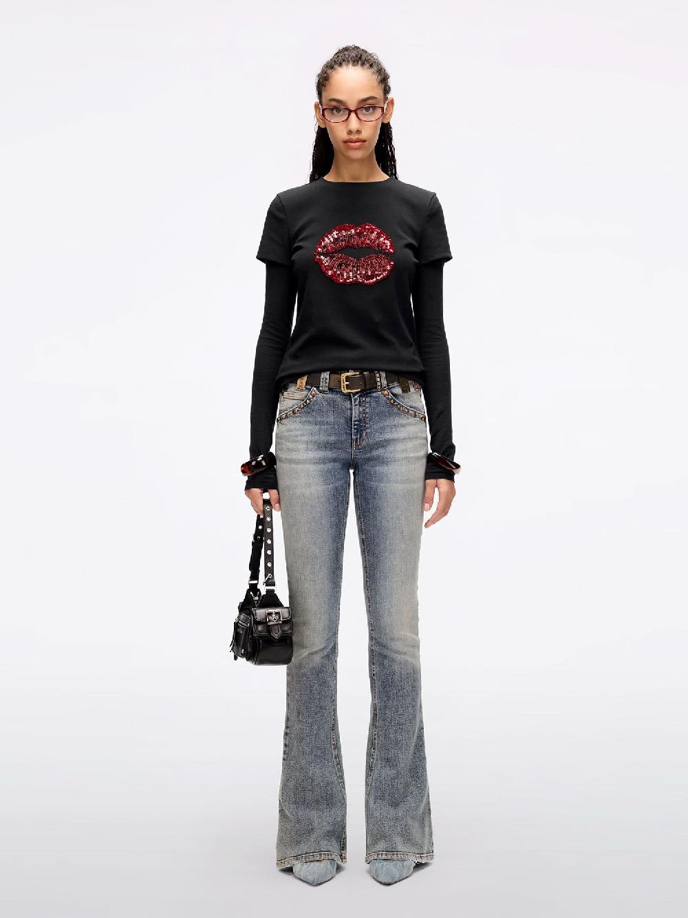 Miss Sixty ROUND NECK LIP PRINT T-SHIRT BLACK