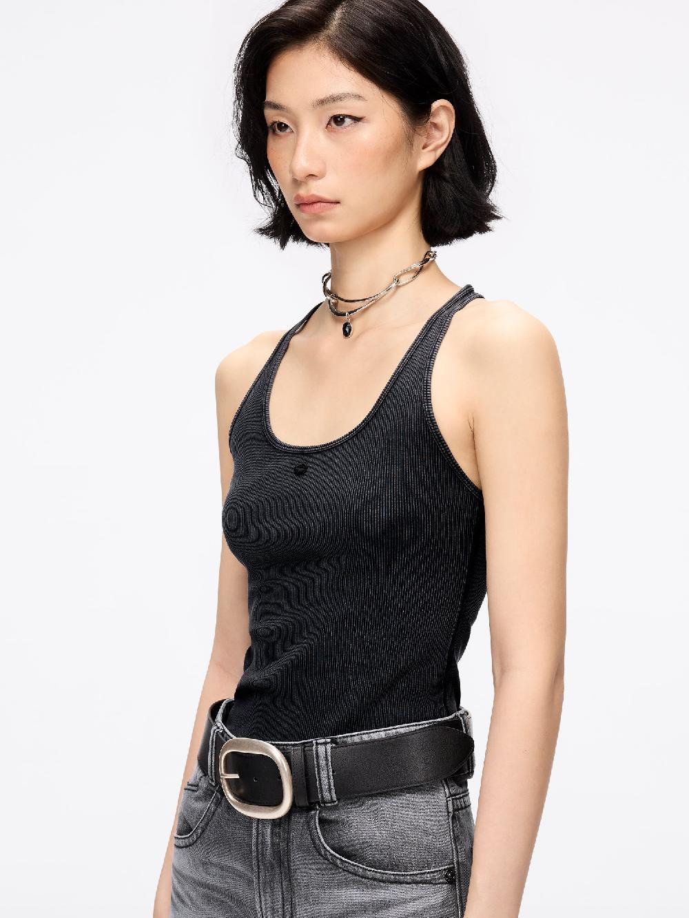 Miss Sixty ROUND NECK SLEEVELESS T-SHIRT BLACK FOG
