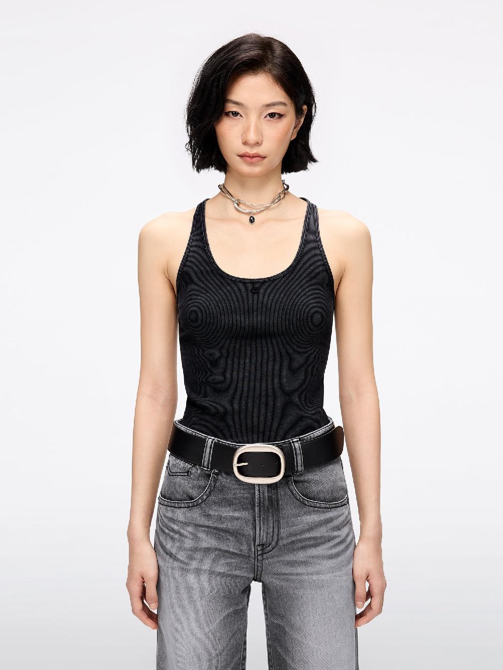 miss sixty ROUND NECK SLEEVELESS T-SHIRT BLACK FOG