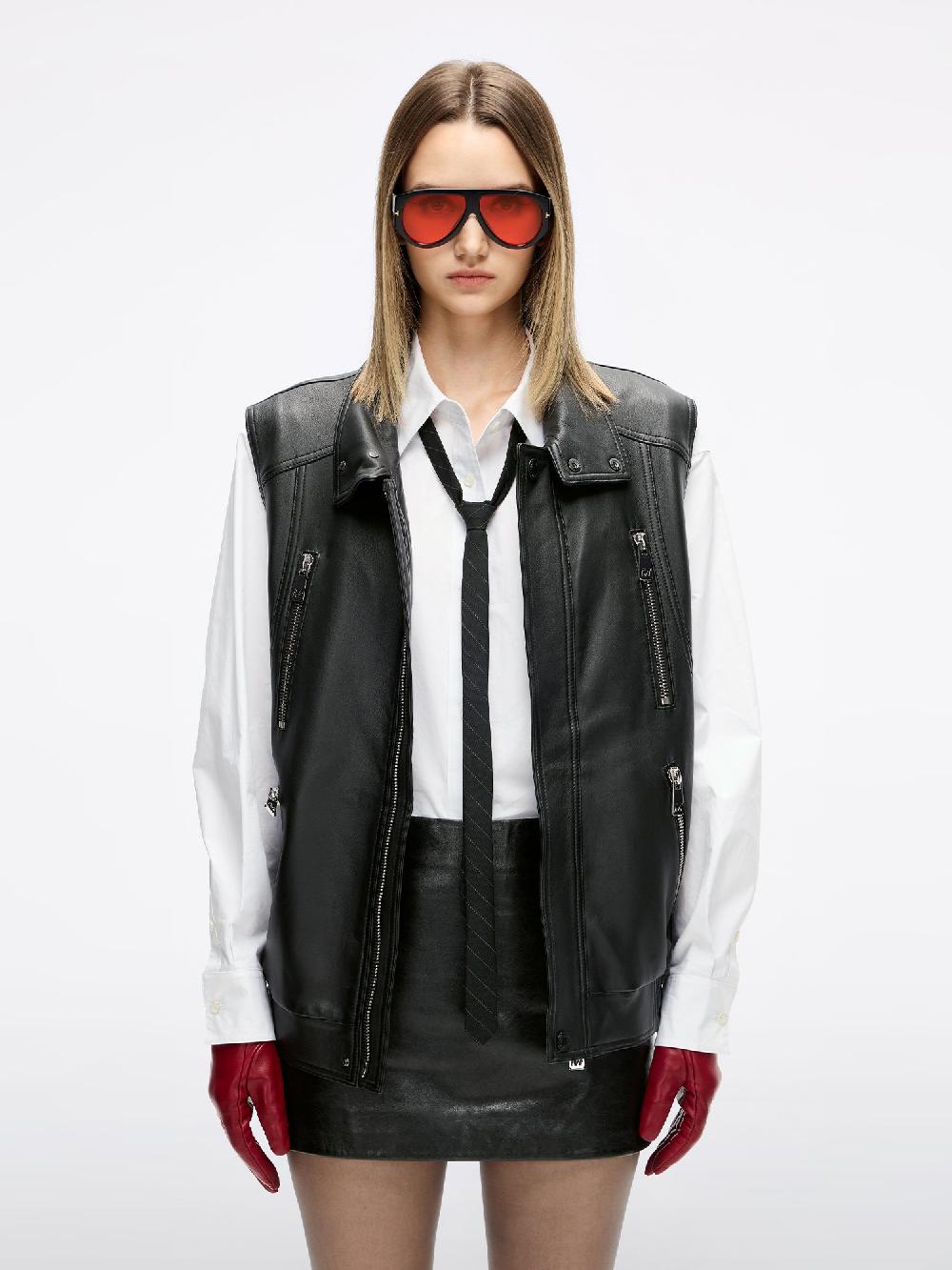 miss sixty SHEEPSKIN LEATHER VEST BLACK